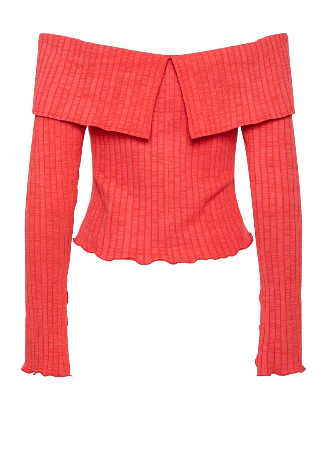 Pieces Jazmine Ribbed Bardot Top, High Risk Red