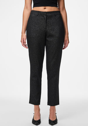 Pieces Bosella Silver Glitter Slim Leg Trousers, Black