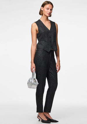 Pieces Bosella Silver Glitter Slim Leg Trousers, Black