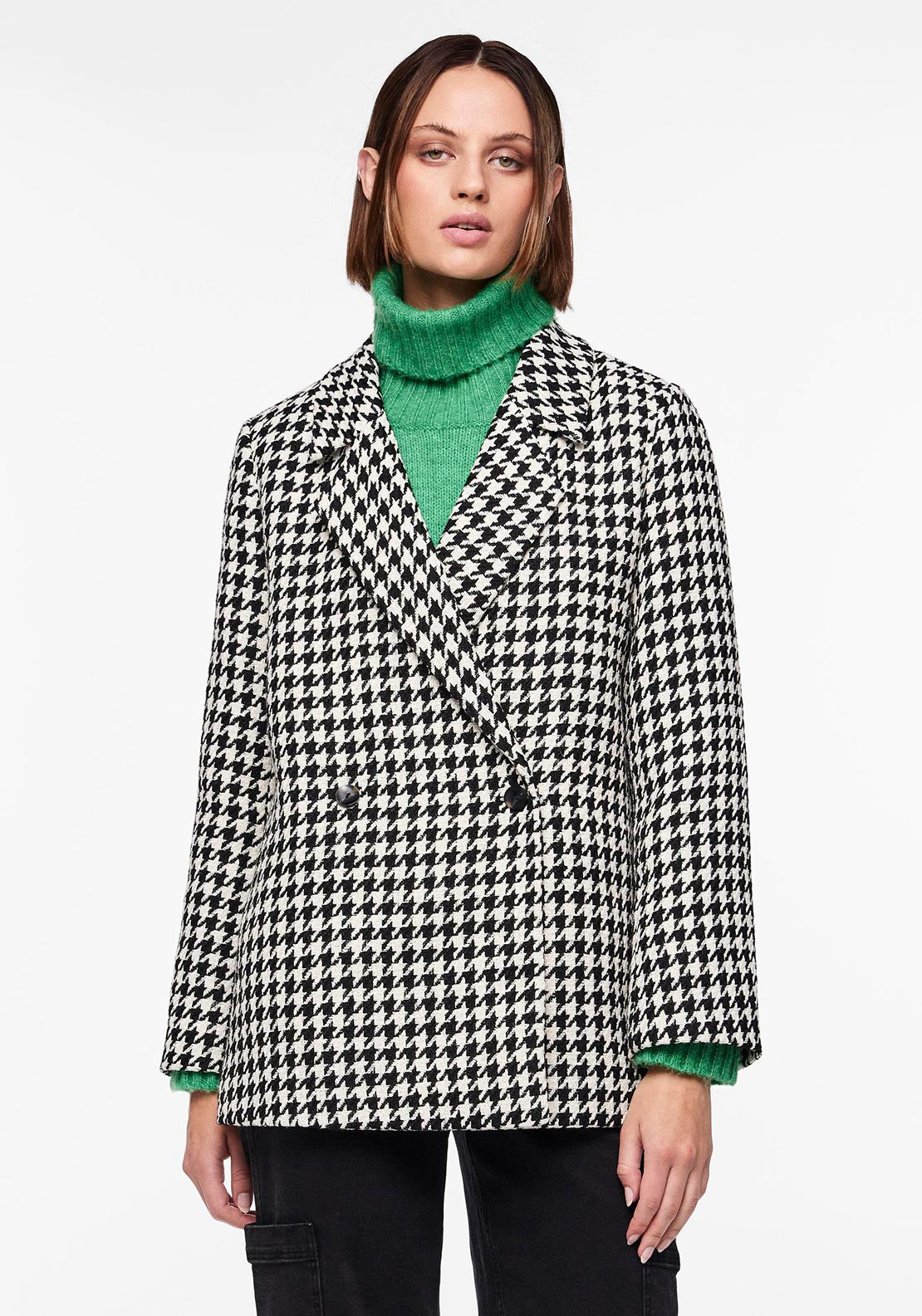 Pieces Nicolina Houndstooth Blazer, Black