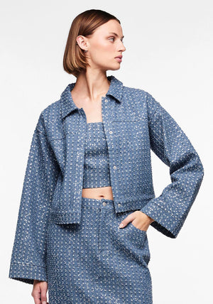 Pieces Naomi Sequin Denim Jacket, Medium Blue Denim