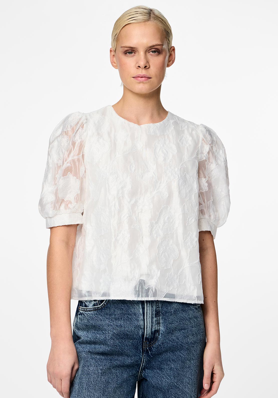 Pieces Nala Jacquard Top, White
