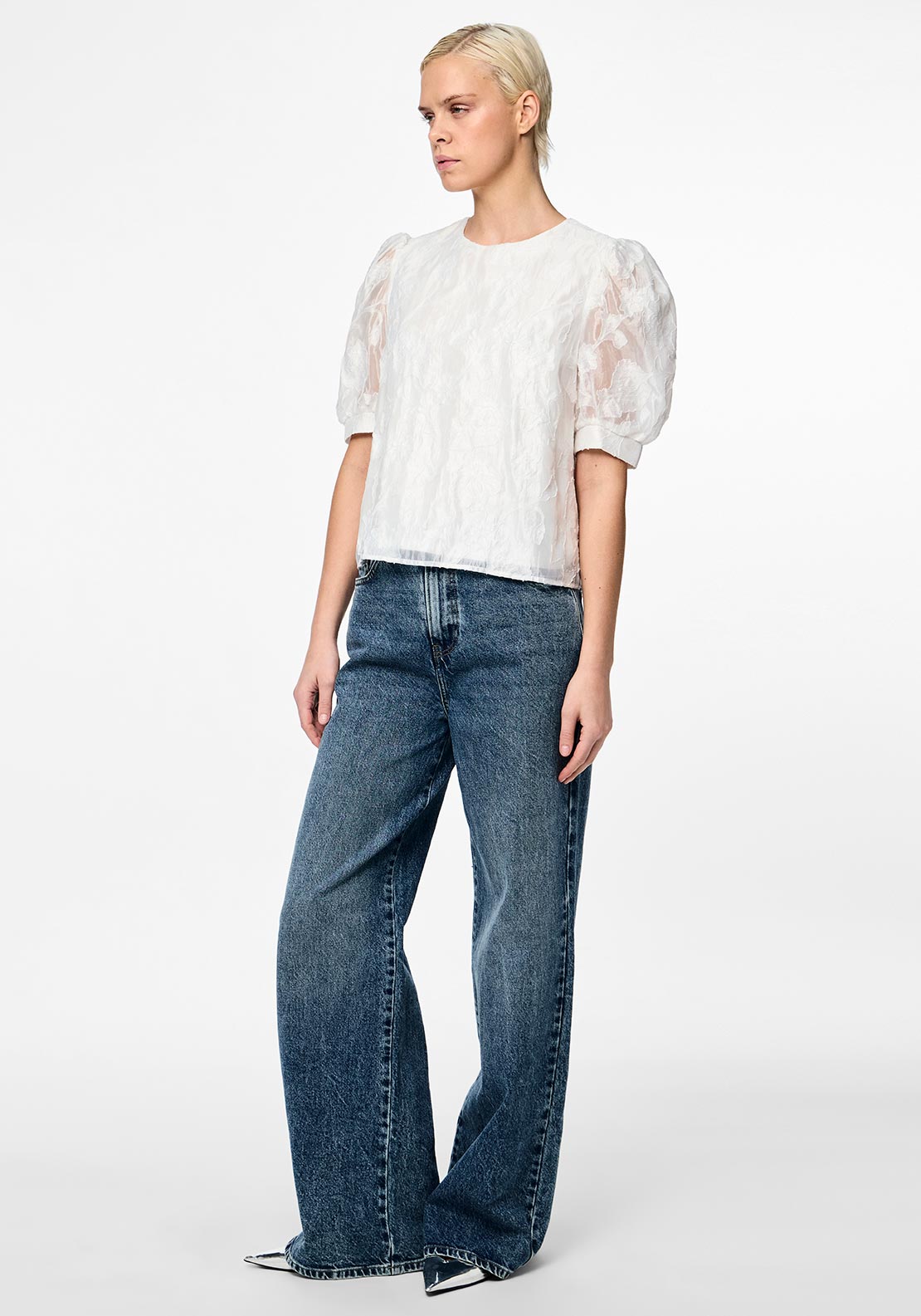 Pieces Nala Jacquard Top, White