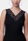 Pieces Siri Lace Neck Trim Top, Black