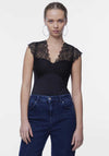Pieces Tatianna Lace Neckline Bodysuit, Black