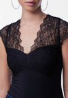 Pieces Tatianna Lace Neckline Bodysuit, Black