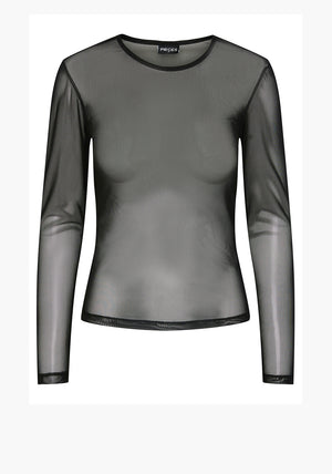 Pieces Ninni Mesh Long Sleeve Top, Black