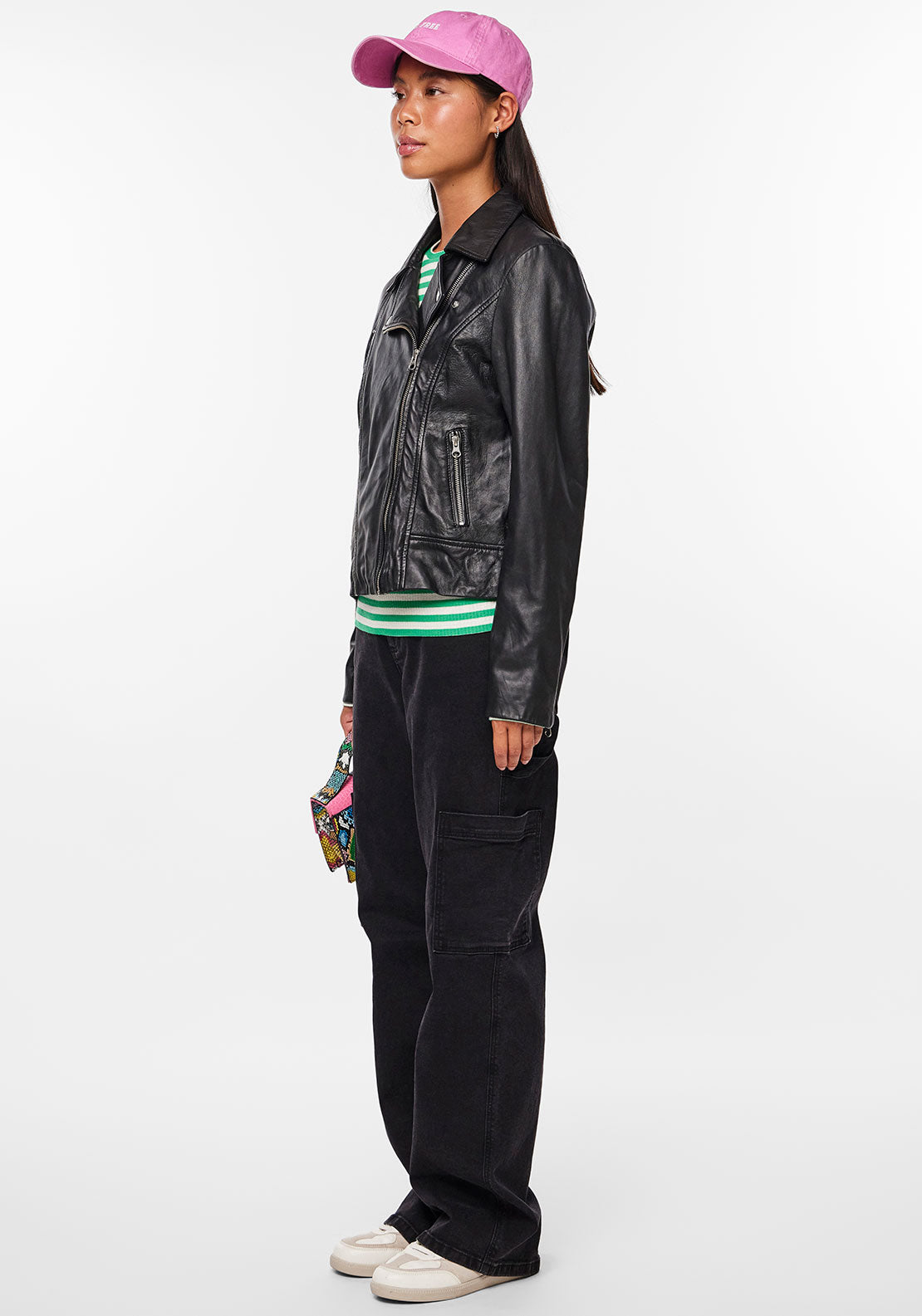 Pieces Susse Leather Biker Jacket, Black