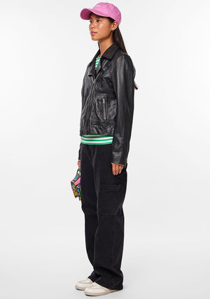 Pieces Susse Leather Biker Jacket, Black