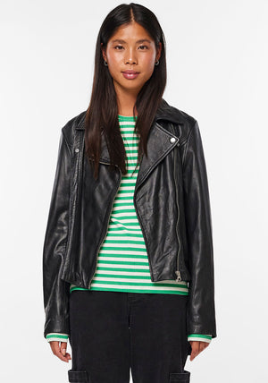 Pieces Susse Leather Biker Jacket, Black