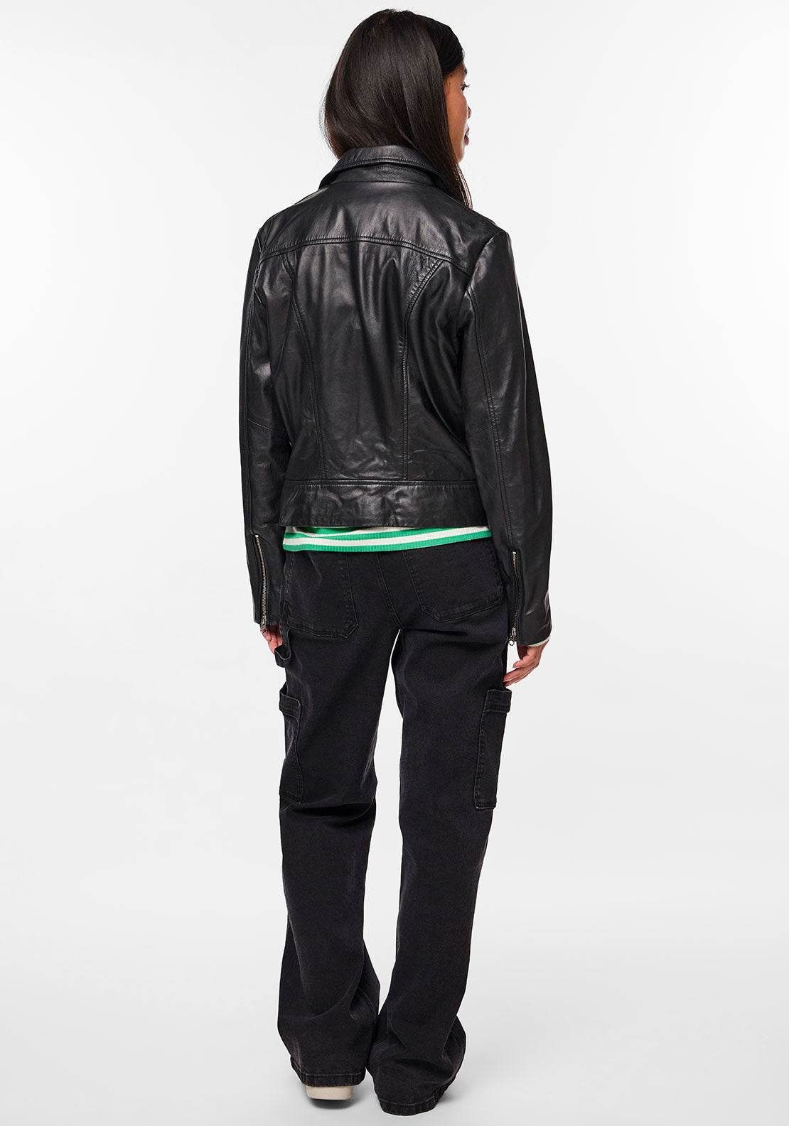 Pieces Susse Leather Biker Jacket, Black