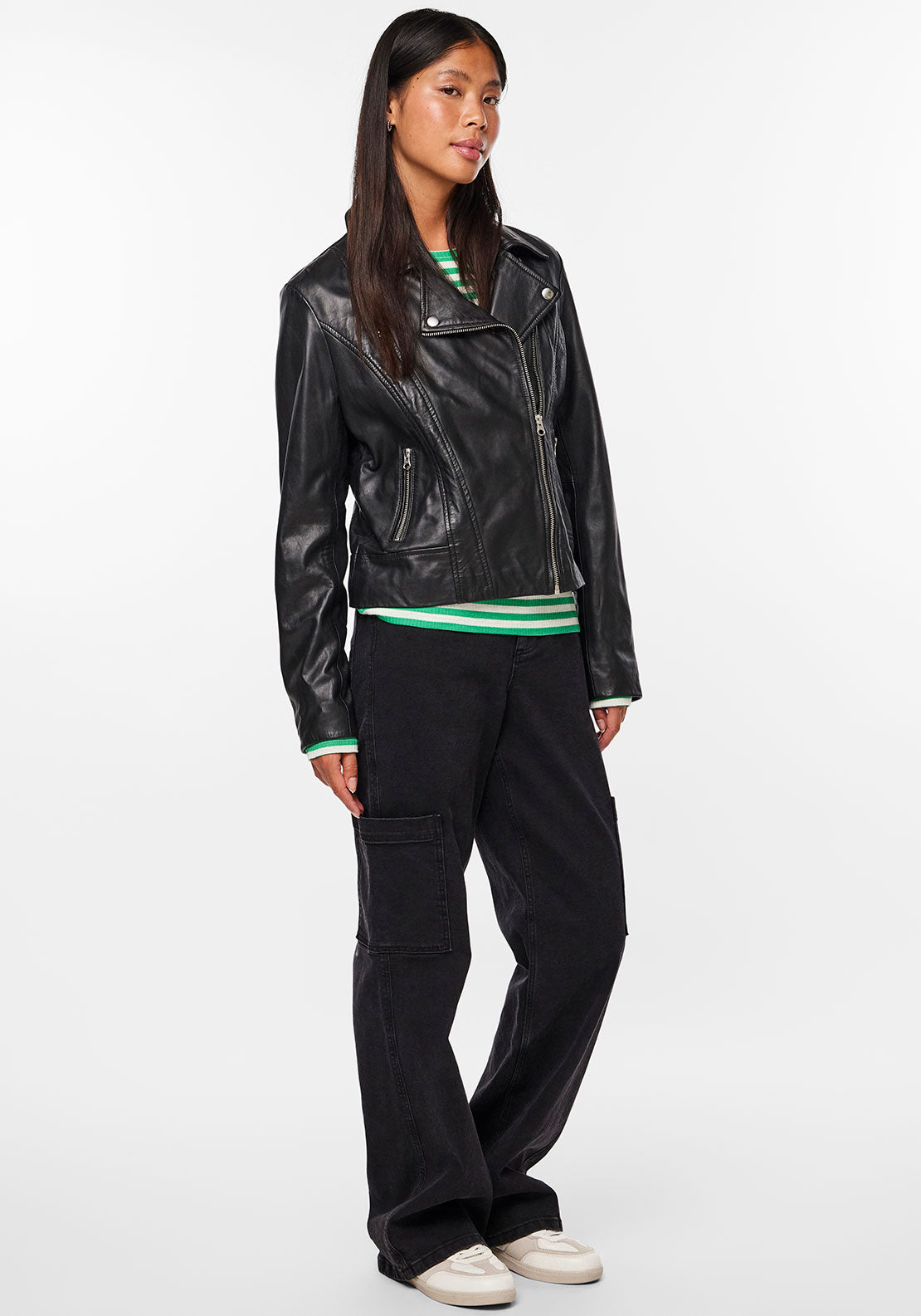 Pieces Susse Leather Biker Jacket, Black