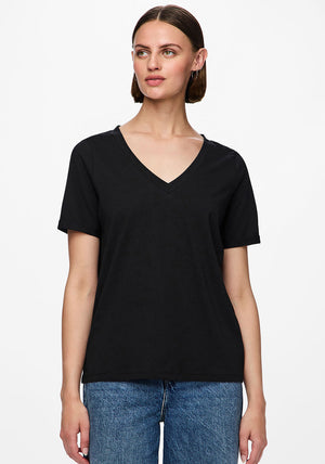 Pieces Cria Short Sleeve V Neck T-Shirt, Black
