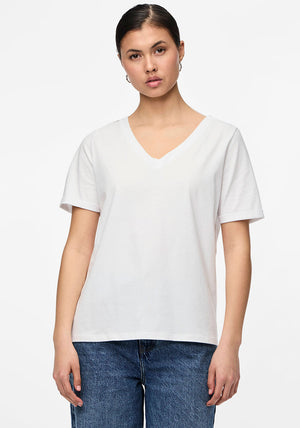 Pieces Cria Short Sleeve V Neck T-Shirt, White
