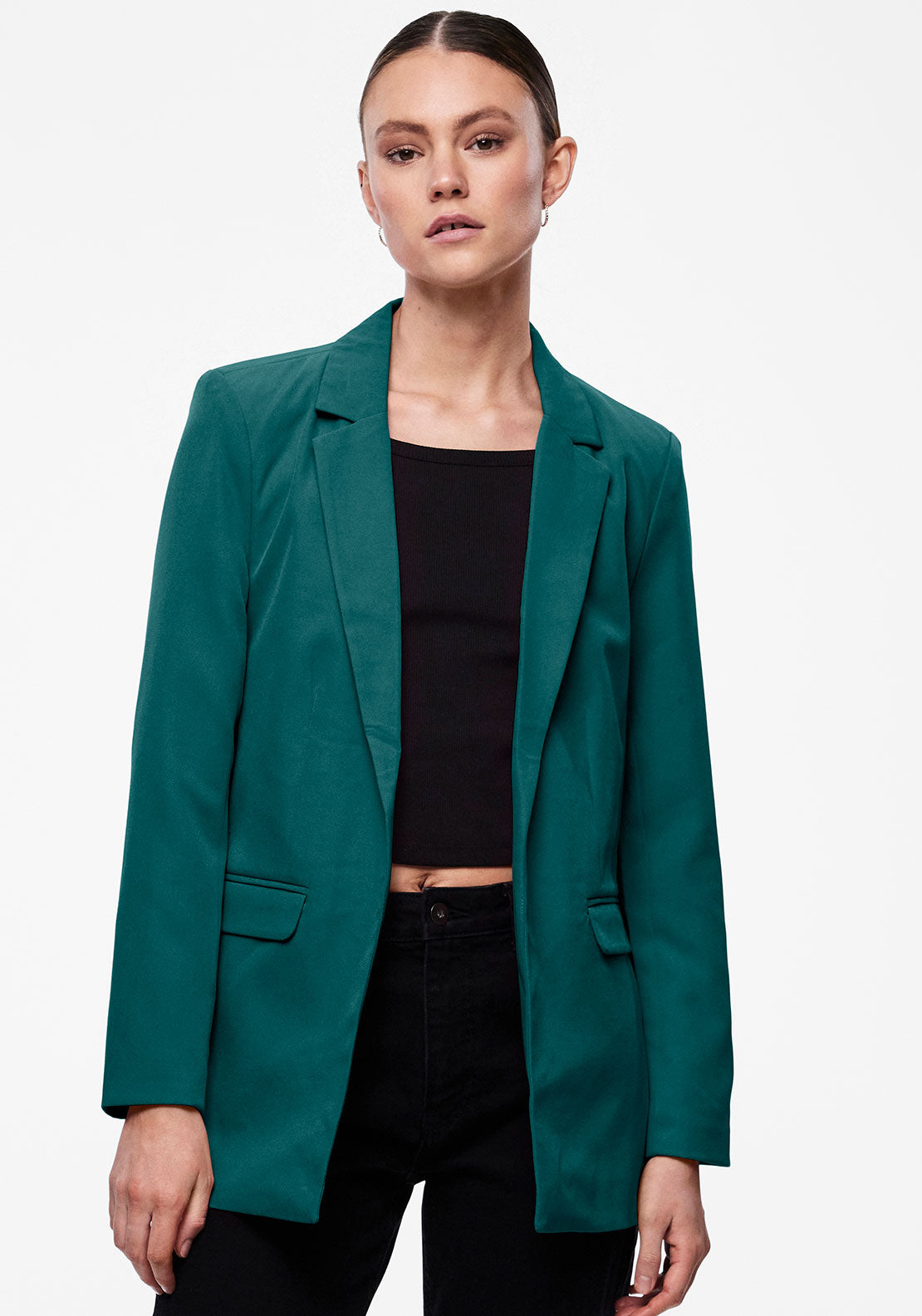 Pieces Bozzy Open Front Loose Blazer, Trekking Green