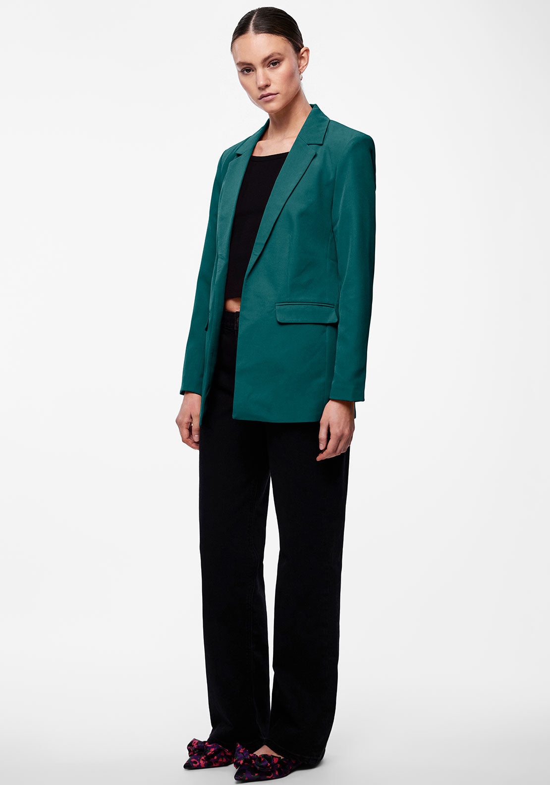 Pieces Bozzy Open Front Loose Blazer, Trekking Green
