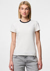 Pieces May Ribbed Fitted T Shirt, White and Black