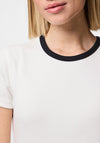 Pieces May Ribbed Fitted T Shirt, White and Black