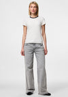 Pieces May Ribbed Fitted T Shirt, White and Black