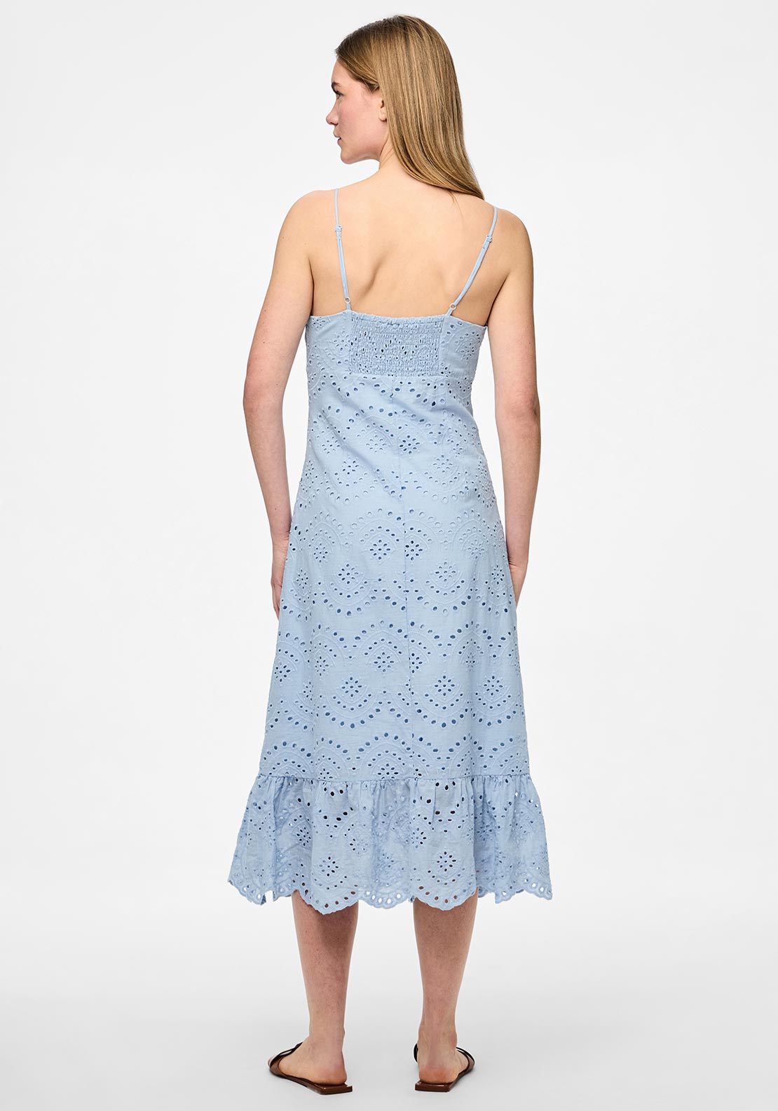 Pieces Vilde Broderie Midi Dress, Blue