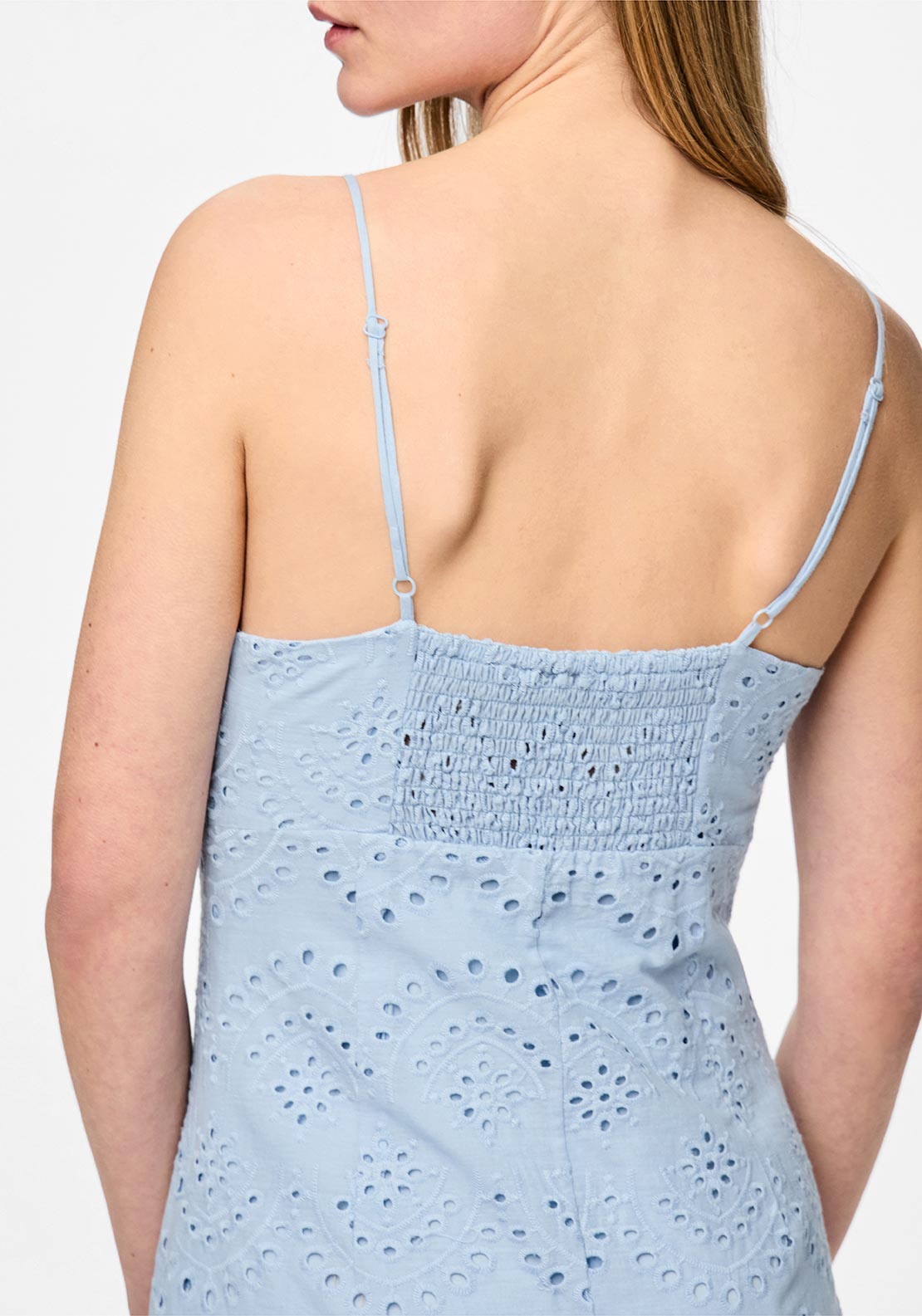 Pieces Vilde Broderie Midi Dress, Blue