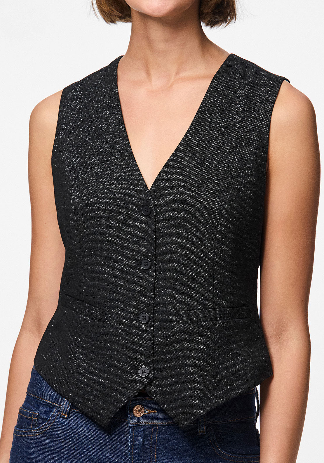 Pieces Bosella Glitter Lurex Waistcoat, Black