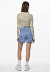 Pieces Sky Embroidery Denim Shorts, Light Blue