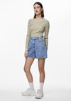 Pieces Sky Embroidery Denim Shorts, Light Blue