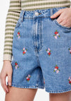 Pieces Sky Embroidery Denim Shorts, Light Blue