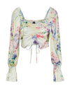 Pieces Mari Tie Satin Floral Crop Top, Cloud Dancer