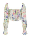Pieces Mari Tie Satin Floral Crop Top, Cloud Dancer