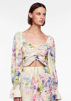 Pieces Mari Tie Satin Floral Crop Top, Cloud Dancer