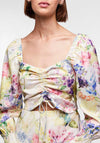 Pieces Mari Tie Satin Floral Crop Top, Cloud Dancer