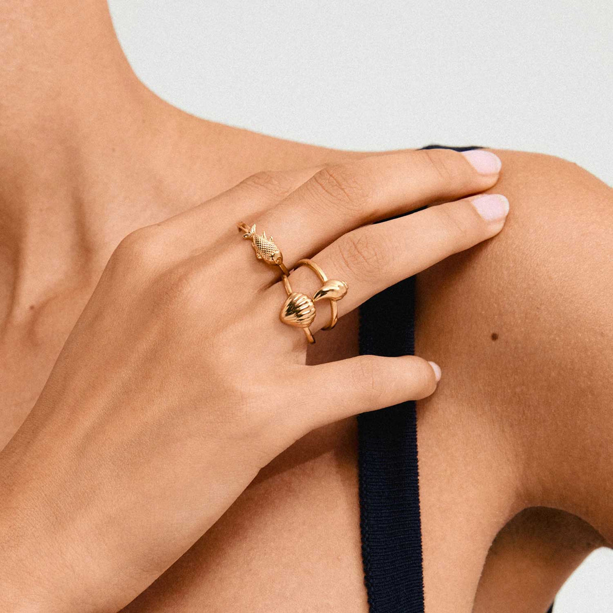 Pilgrim Breeze Set of 3 Adjustable Rings, Gold