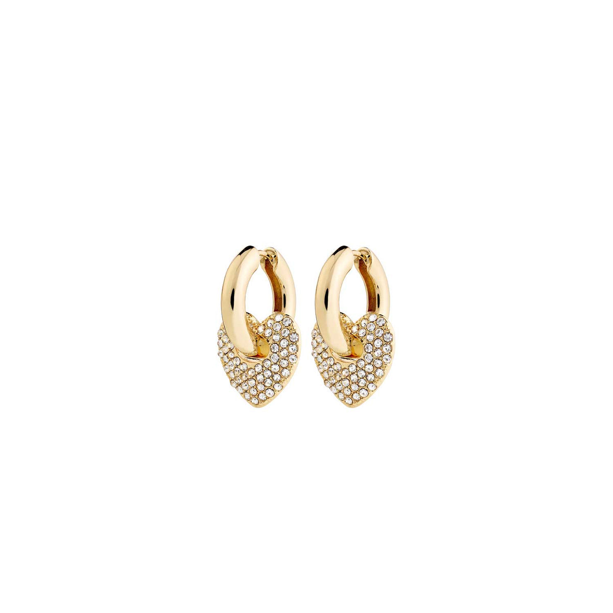 Pilgrim Dune Crystal Heart Earrings, Gold