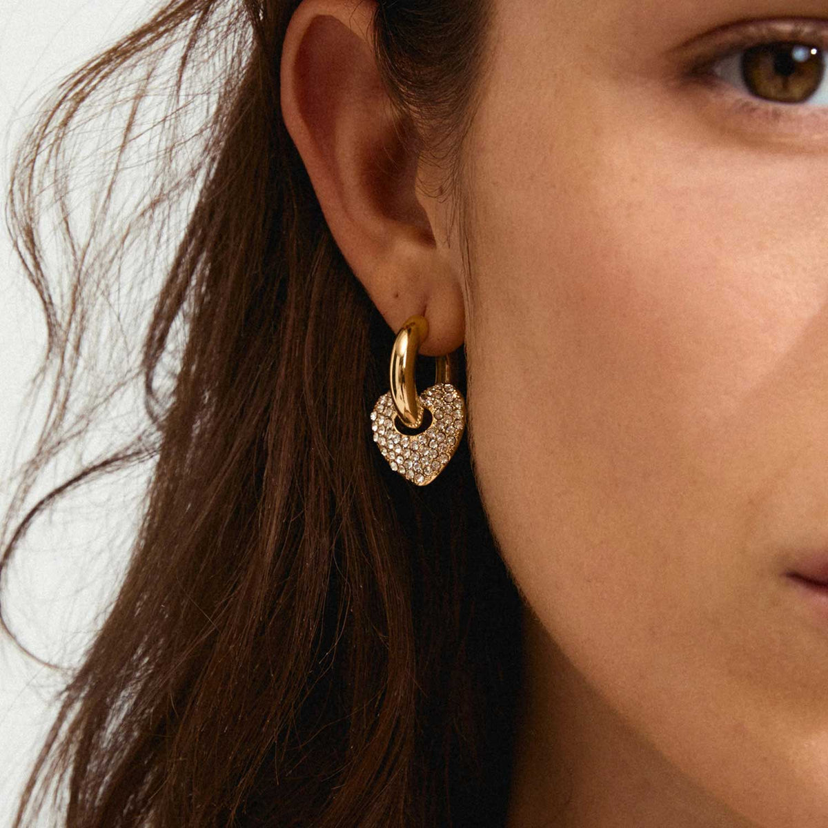 Pilgrim Dune Crystal Heart Earrings, Gold