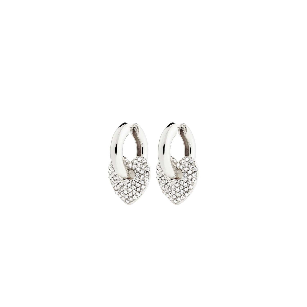 Pilgrim Dune Crystal Heart Earrings, Silver