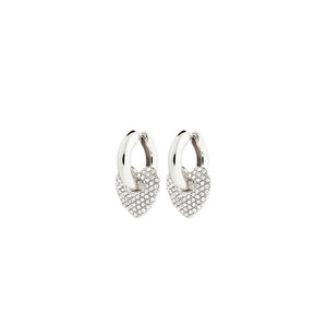 Pilgrim Dune Crystal Heart Earrings, Silver