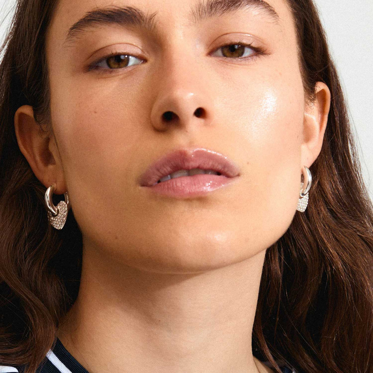 Pilgrim Dune Crystal Heart Earrings, Silver