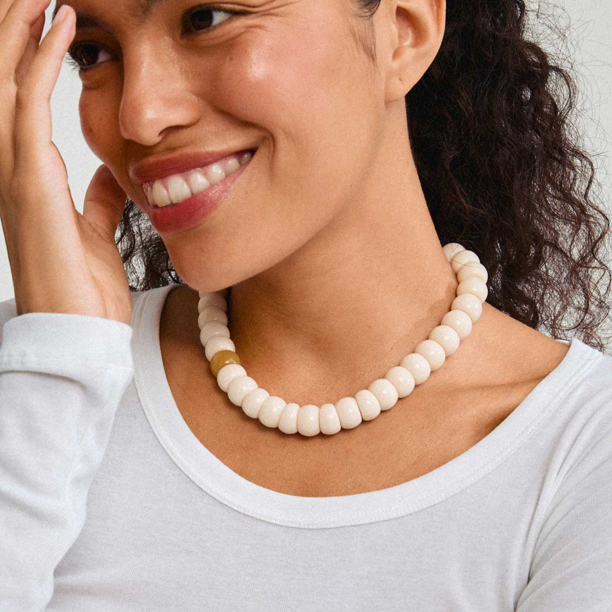 Pilgrim Eclipse Chunky Beaded Necklace, Ivory & Silver