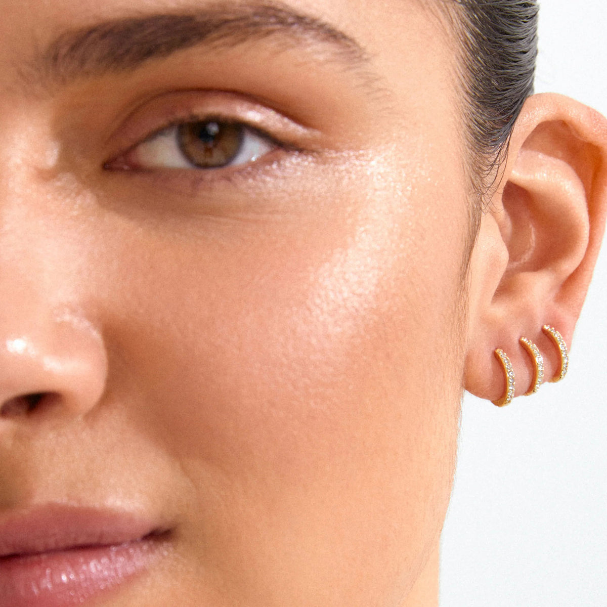 Pilgrim Root Set of Two Huggie Hoop Earrings, Gold