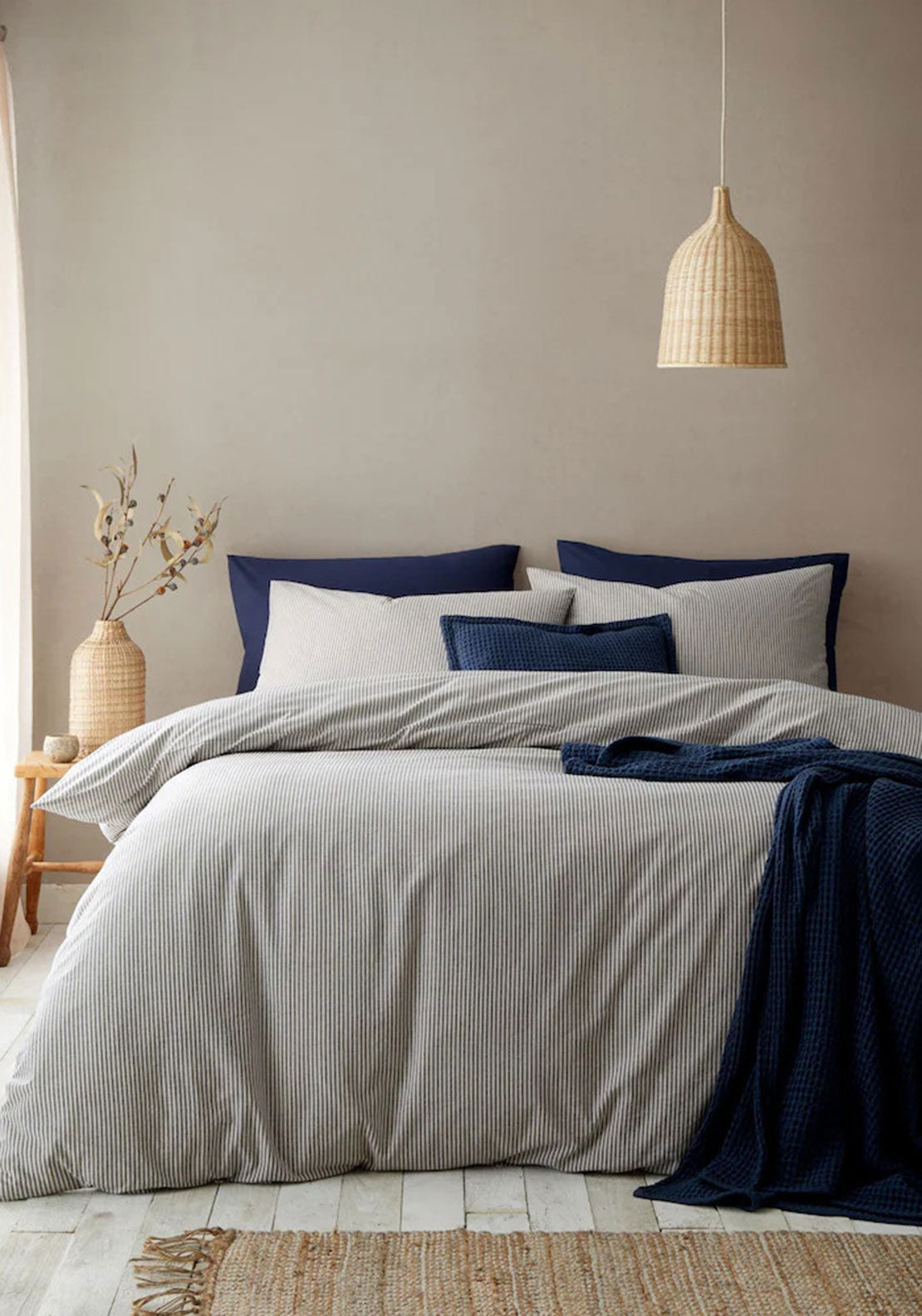 Pineapple Elephant Cotton Rich Narrow Stripe Duvet Cover Set, Blue
