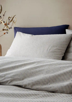 Pineapple Elephant Cotton Rich Narrow Stripe Duvet Cover Set, Blue