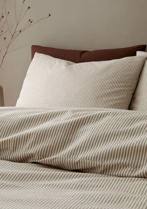 Pineapple Elephant Cotton Rich Narrow Stripe Duvet Cover Set, Natural Mole