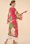 Powder Delicate Tropical Kimono Gown, Dark Rose