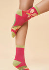Powder Delicate Tropical Ankle Socks, Dark Rose