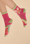 Powder Delicate Tropical Ankle Socks, Dark Rose