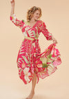 Powder Delicate Tropical Wrap Dress, Dark Rose