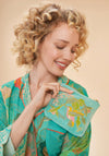 Powder Embroidered Hummingbird Velvet Mini Pouch, Aqua
