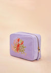 Powder Embroidered Lobster Buddies Velvet Makeup Bag, Purple